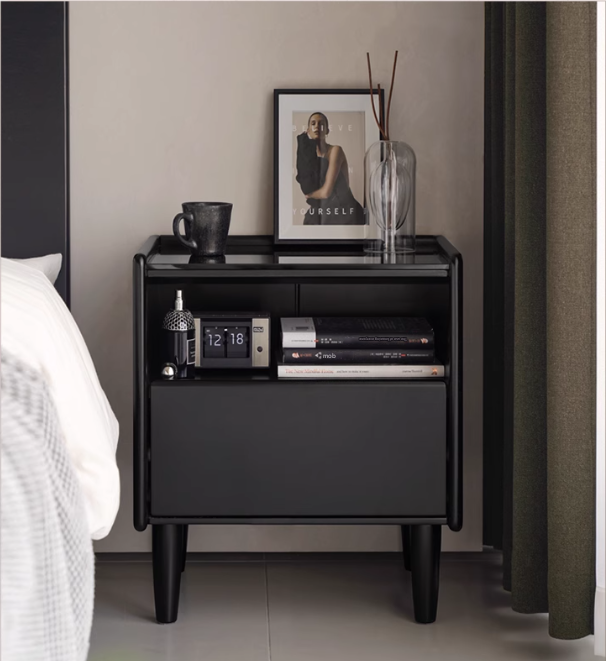Solid RubberWood Modern Black Nightstand.