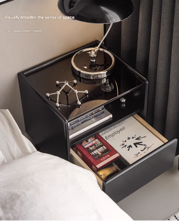 Solid RubberWood Modern Black Nightstand.