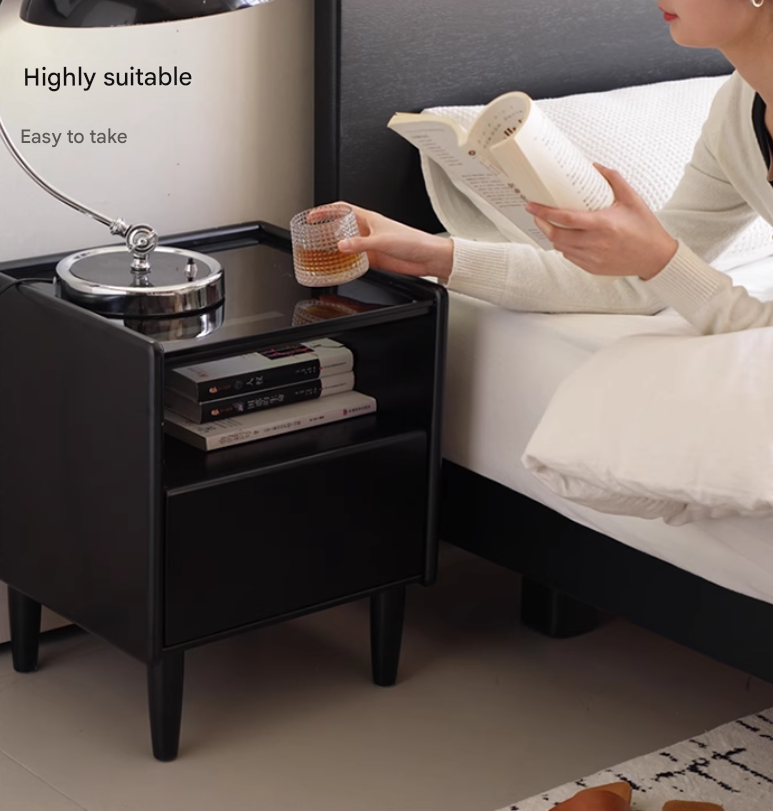Solid RubberWood Modern Black Nightstand.