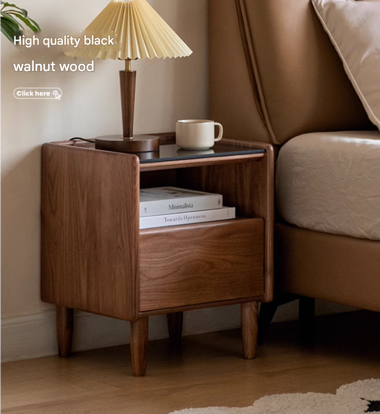 Solid RubberWood Modern Black Nightstand.
