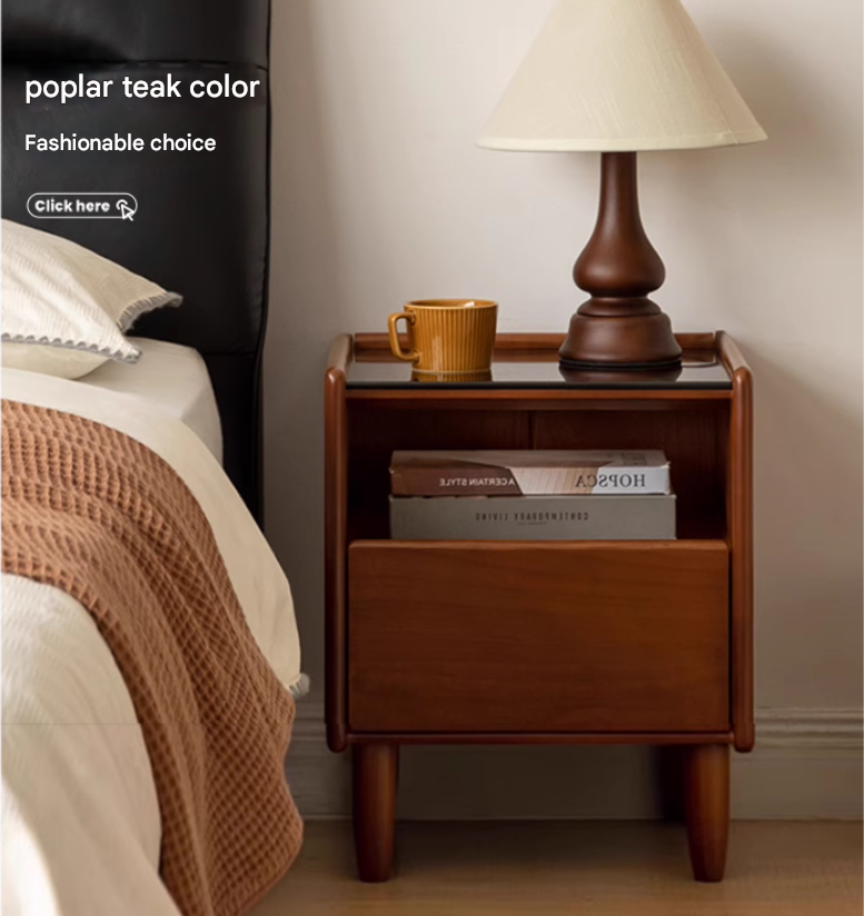 Solid RubberWood Modern Black Nightstand.