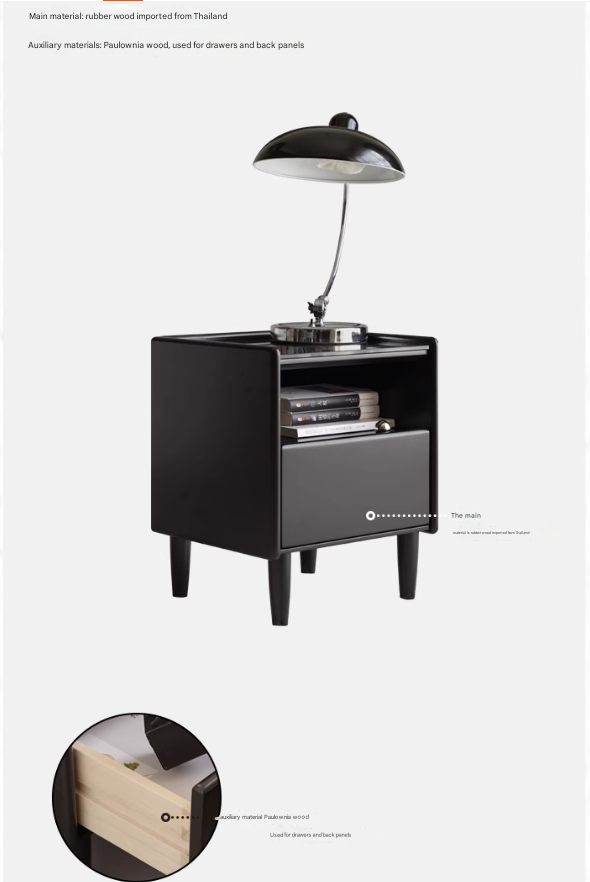 Solid RubberWood Modern Black Nightstand.