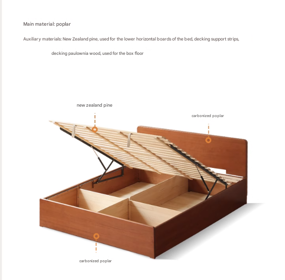 Poplar Solid Wood Storage Bed with Flat Panel Headboard