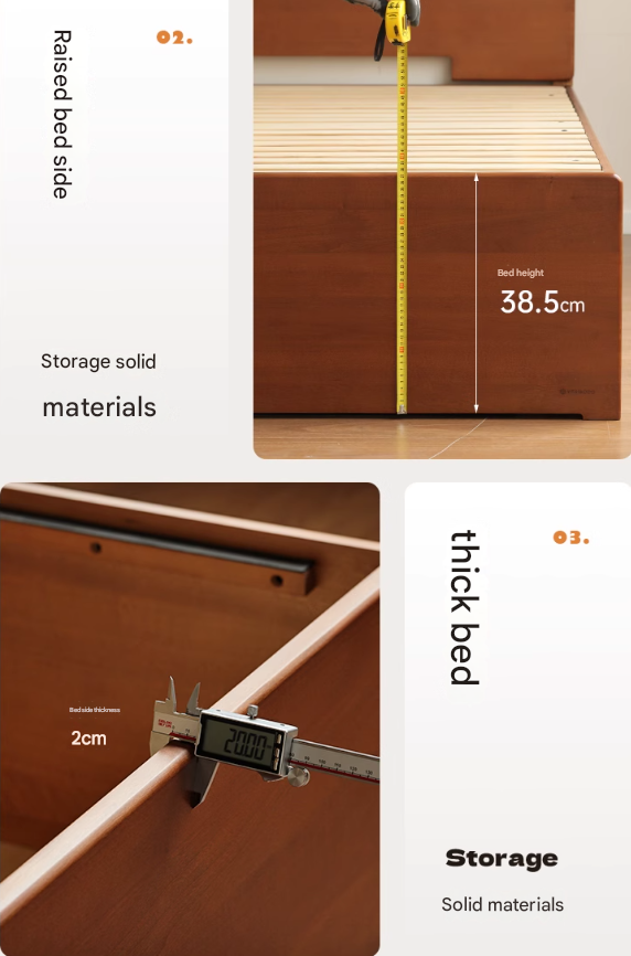 Poplar Solid Wood Storage Bed with Flat Panel Headboard
