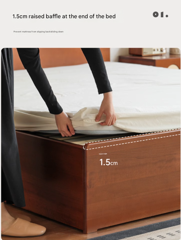 Poplar Solid Wood Storage Bed with Flat Panel Headboard