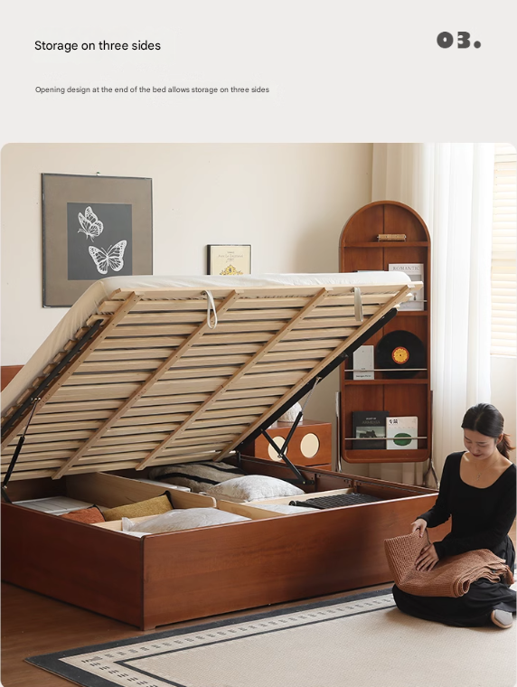 Poplar Solid Wood Storage Bed with Flat Panel Headboard