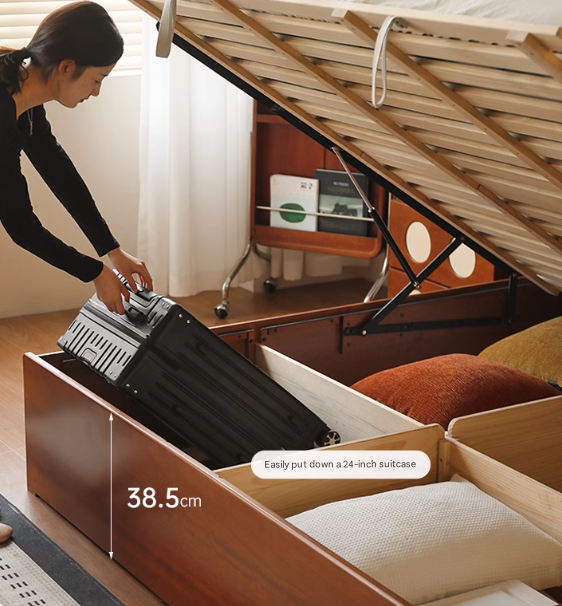Poplar Solid Wood Storage Bed with Flat Panel Headboard