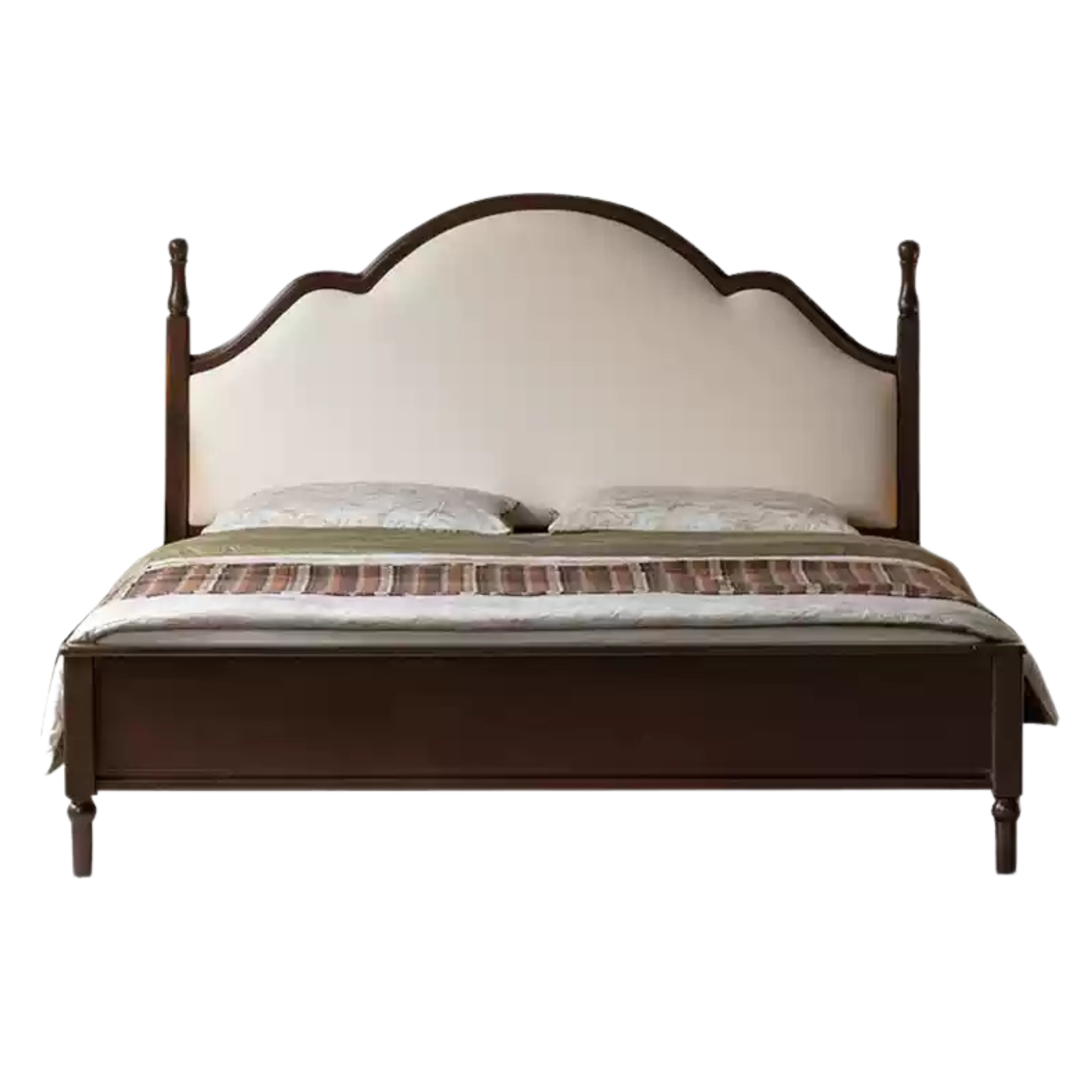 Black Walnut, Poplar Solid Wood Double Bed with Soft Backrest, Retro American Style