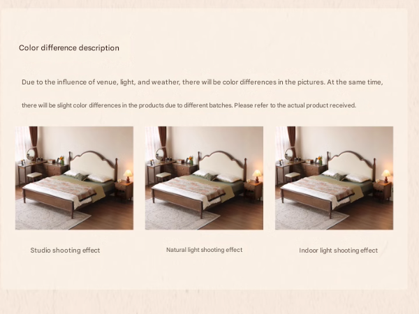 Black Walnut, Poplar Solid Wood Double Bed with Soft Backrest, Retro American Style