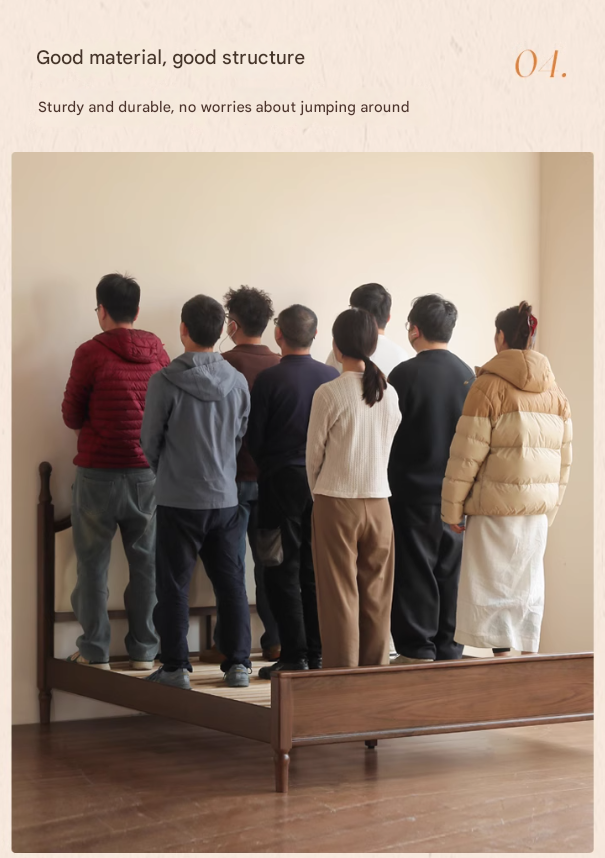 Black Walnut, Poplar Solid Wood Double Bed with Soft Backrest, Retro American Style