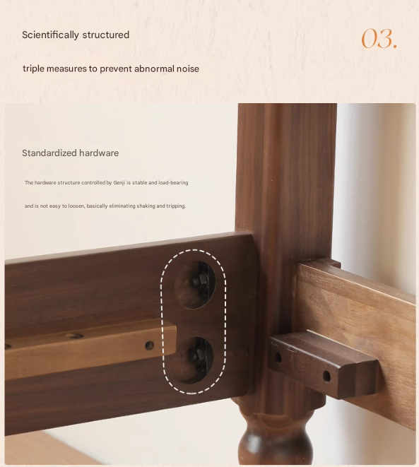 Black Walnut, Poplar Solid Wood Double Bed with Soft Backrest, Retro American Style