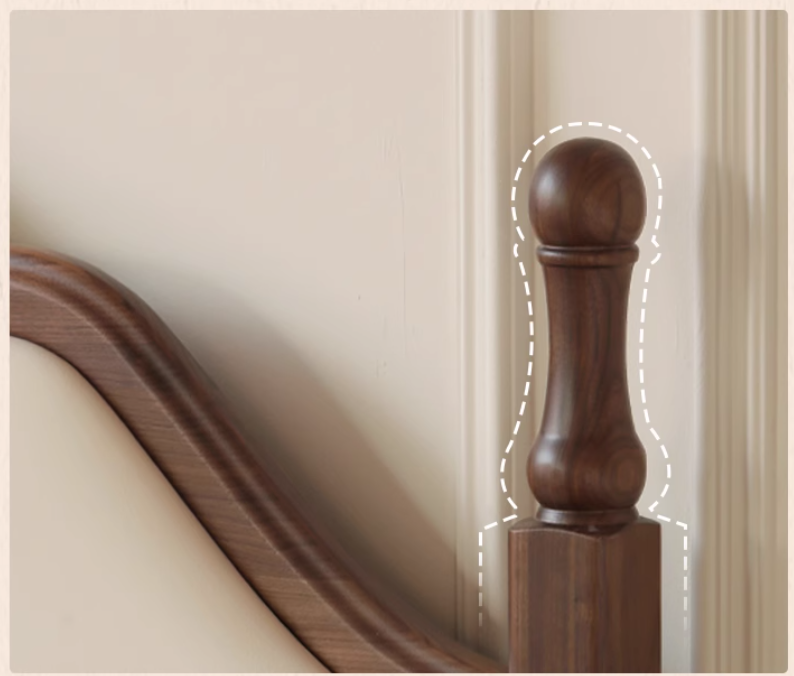 Black Walnut, Poplar Solid Wood Double Bed with Soft Backrest, Retro American Style