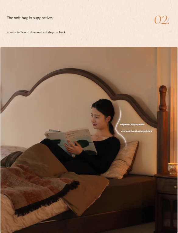 Black Walnut, Poplar Solid Wood Double Bed with Soft Backrest, Retro American Style