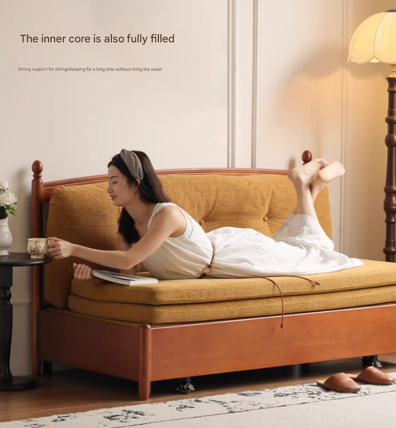Poplar Solid Wood Telescopic French Vintage Sitting and Sleeping Dual purpose Sofa