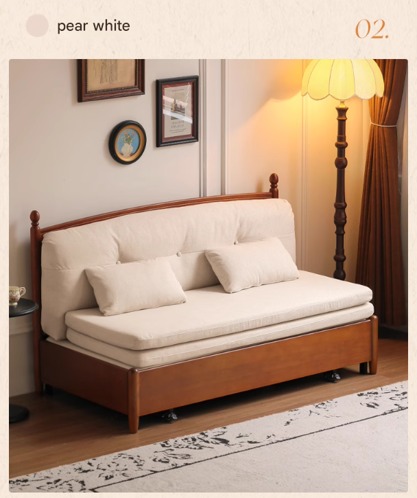 Poplar Solid Wood Telescopic French Vintage Sitting and Sleeping Dual purpose Sofa
