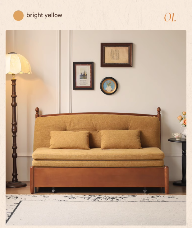 Poplar Solid Wood Telescopic French Vintage Sitting and Sleeping Dual purpose Sofa
