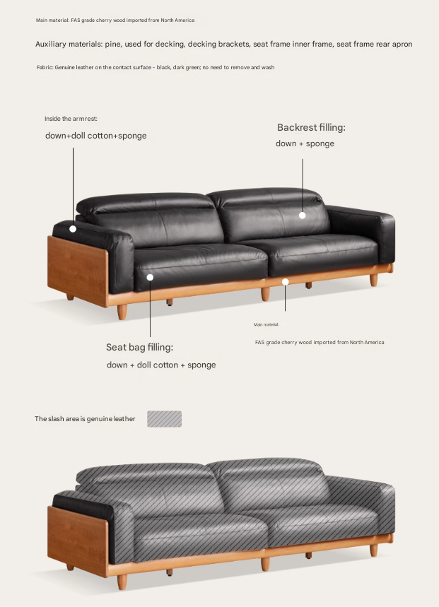 Cherry Wood Solid Wood Modern Leather Sofa