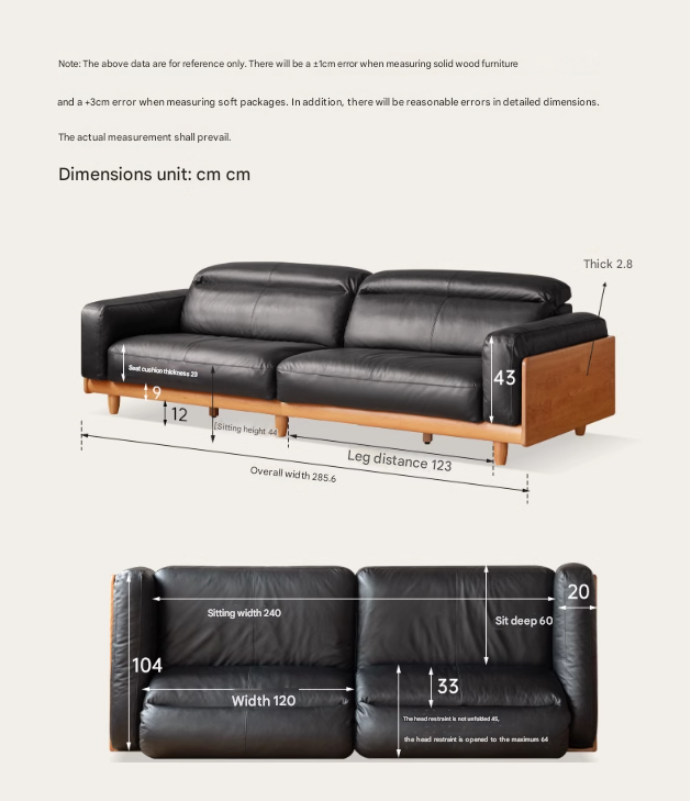 Cherry Wood Solid Wood Modern Leather Sofa