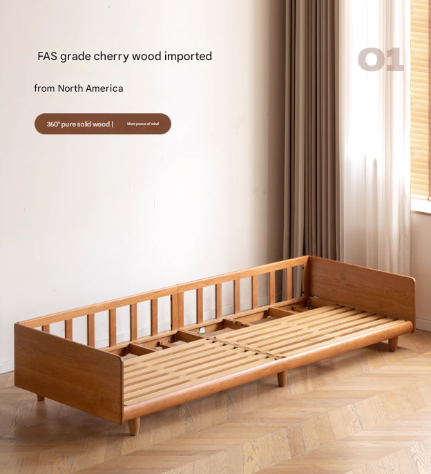Cherry Wood Solid Wood Modern Leather Sofa