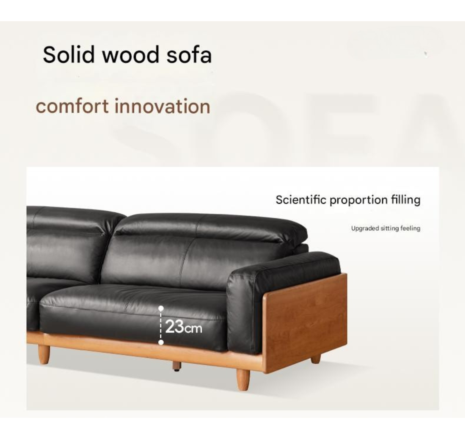 Cherry Wood Solid Wood Modern Leather Sofa