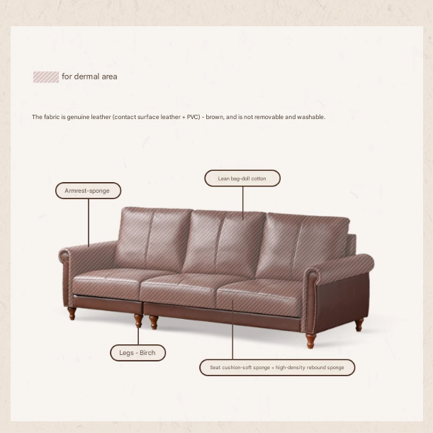 Genuine Leather American Retro High Back Sofa