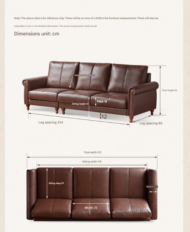 Genuine Leather American Retro High Back Sofa
