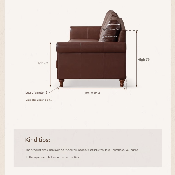 Genuine Leather American Retro High Back Sofa