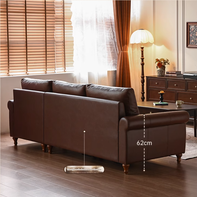 Genuine Leather American Retro High Back Sofa