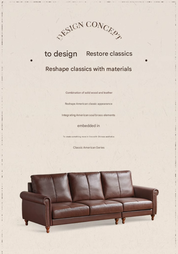 Genuine Leather American Retro High Back Sofa