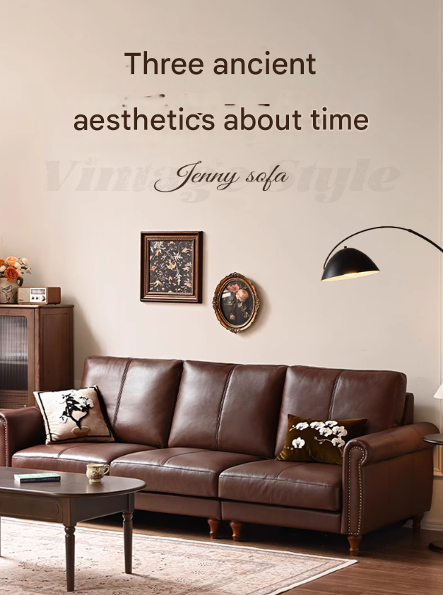 Genuine Leather American Retro High Back Sofa