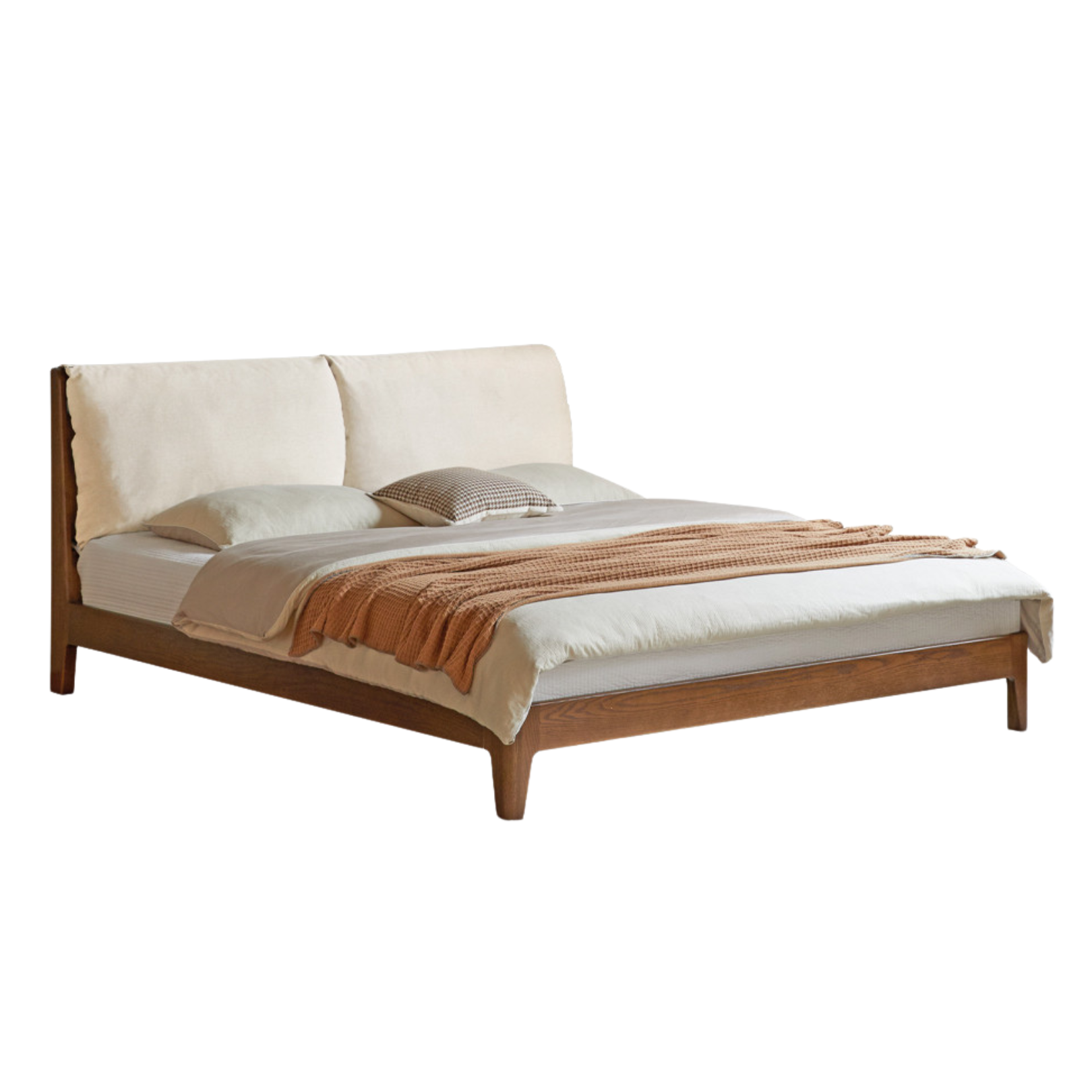 Oak Solid Wood Fabric Soft Bed