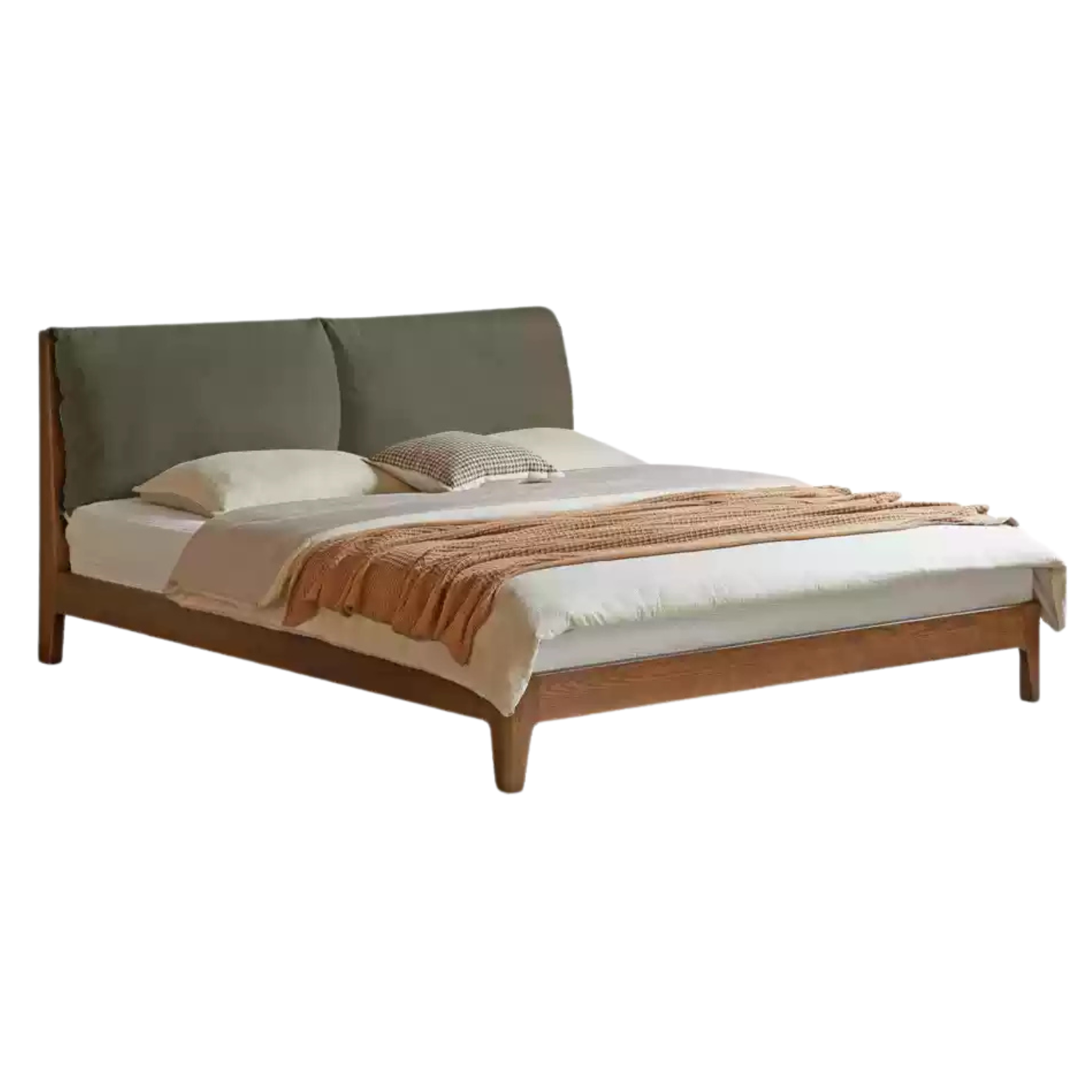 Oak Solid Wood Fabric Soft Bed