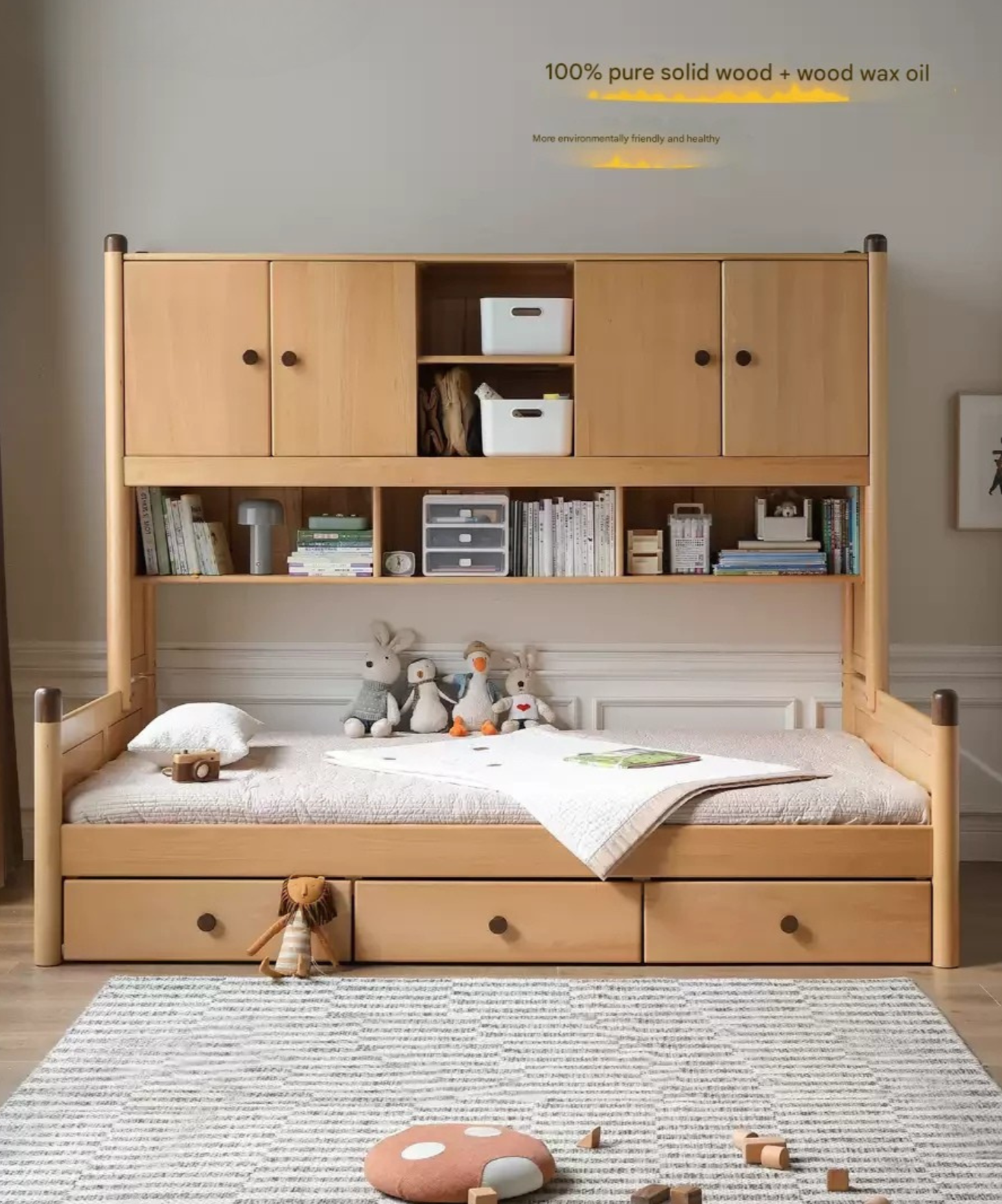 Oak solid wood Multi-function bed with storage