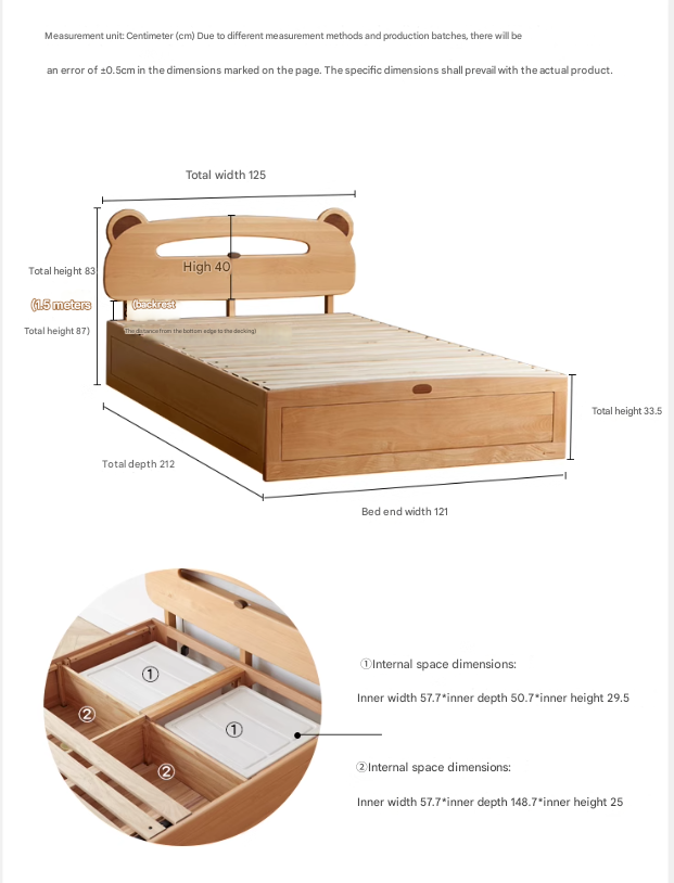 Oak, Beech solid wood Bear night light box bed<