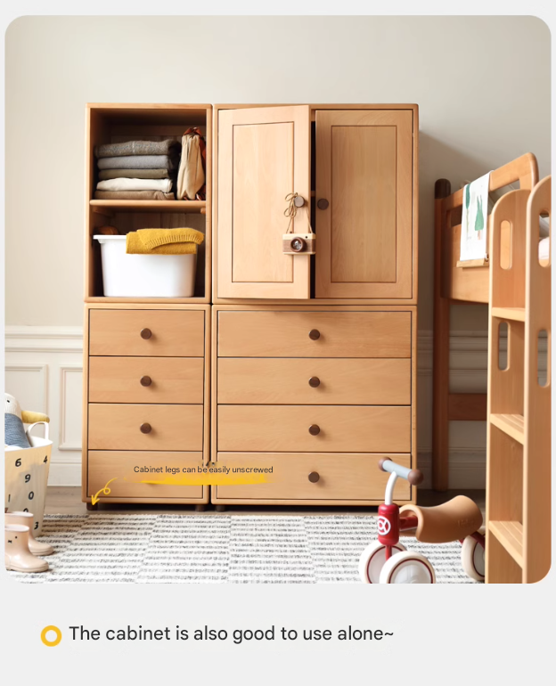 Beech Nordic Children's Solid Wood Loft Bed, Modern Minimalist Multifunctional Combination Bed with Table