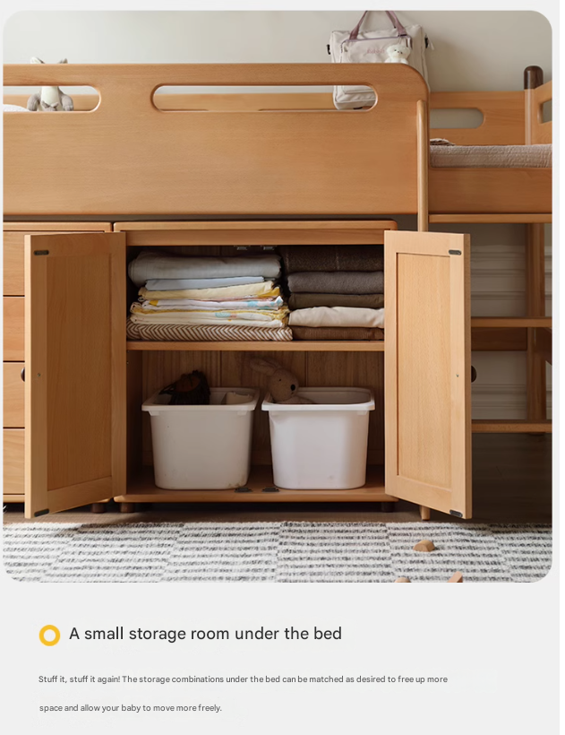 Beech Nordic Children's Solid Wood Loft Bed, Modern Minimalist Multifunctional Combination Bed with Table