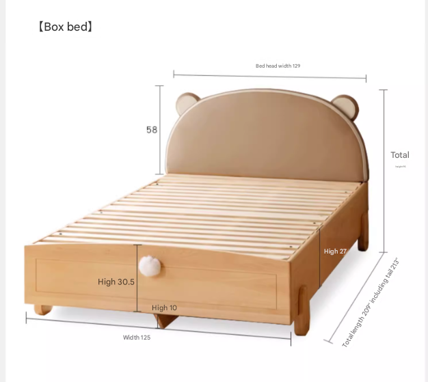 Beech, Oak solid wood Bear Box Bed<