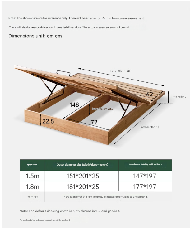 OAK Solid Wood platform bed, headboard-free bed Suspended Bed
