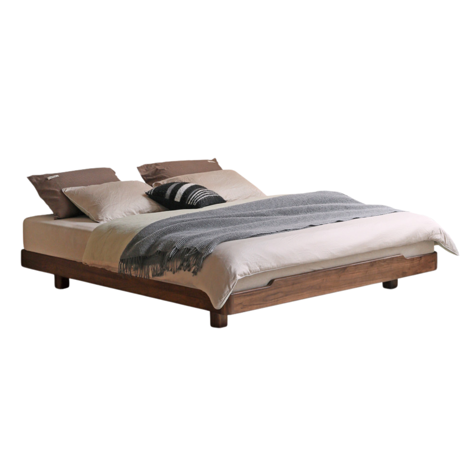 Oak, Beech Solid wood modern platform bed, headboard-free suspended bed with light