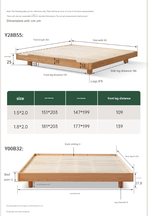 Oak, Beech Solid wood modern platform bed, headboard-free suspended bed with light