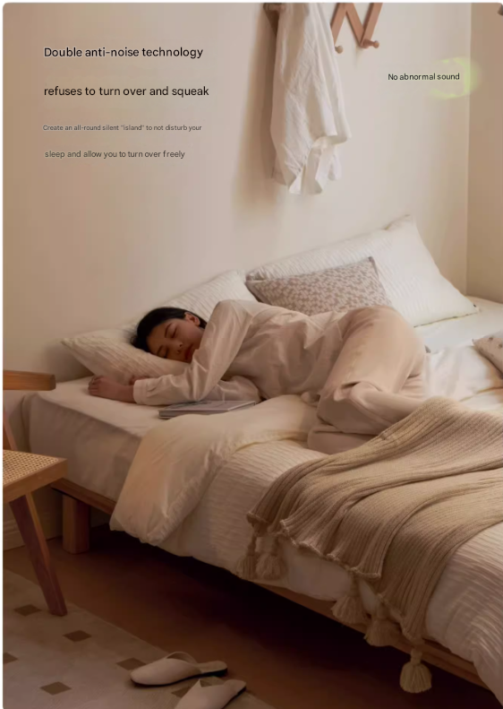 Beech Solid Wood Platform Bed, Headboard-Free Bed