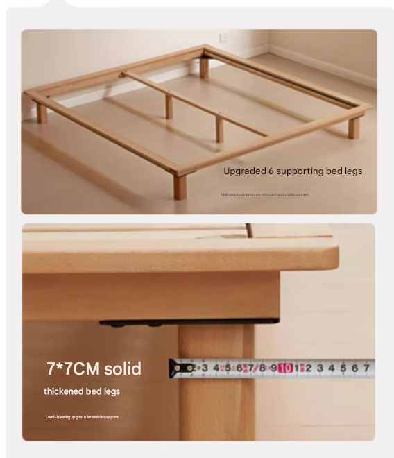 Beech Solid Wood Platform Bed, Headboard-Free Bed