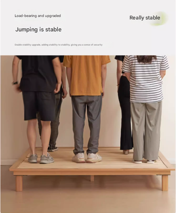 Beech Solid Wood Platform Bed, Headboard-Free Bed