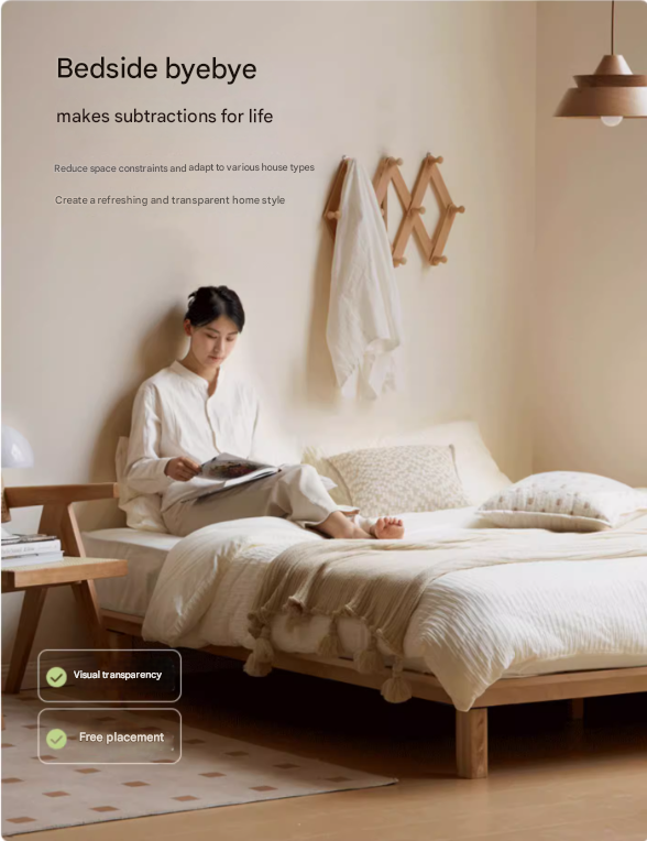 Beech Solid Wood Platform Bed, Headboard-Free Bed