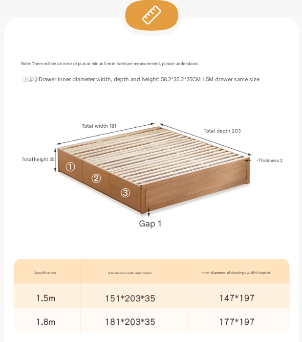 European Beech solid wood platform bed, headboard-free bed with drawer box bed.