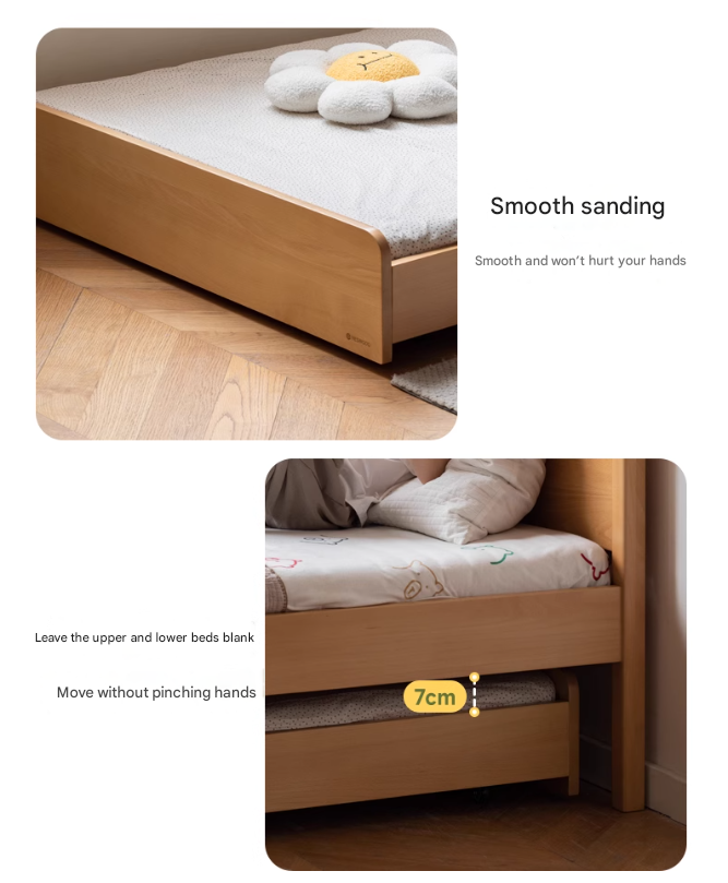Oak, Beech solid wood floor bed with pulley toddler bed<