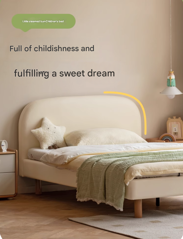 Organic leather Сhildren's bed cream bed<