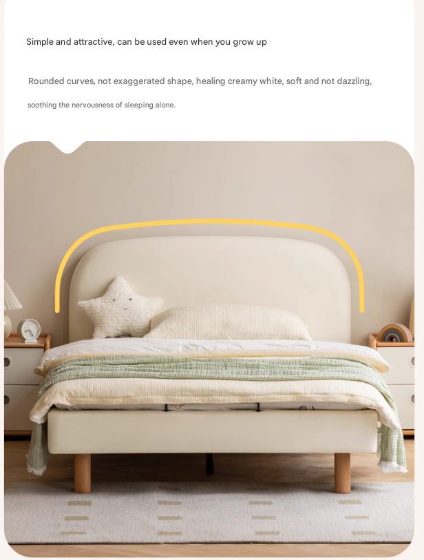 Organic leather Сhildren's bed cream bed<