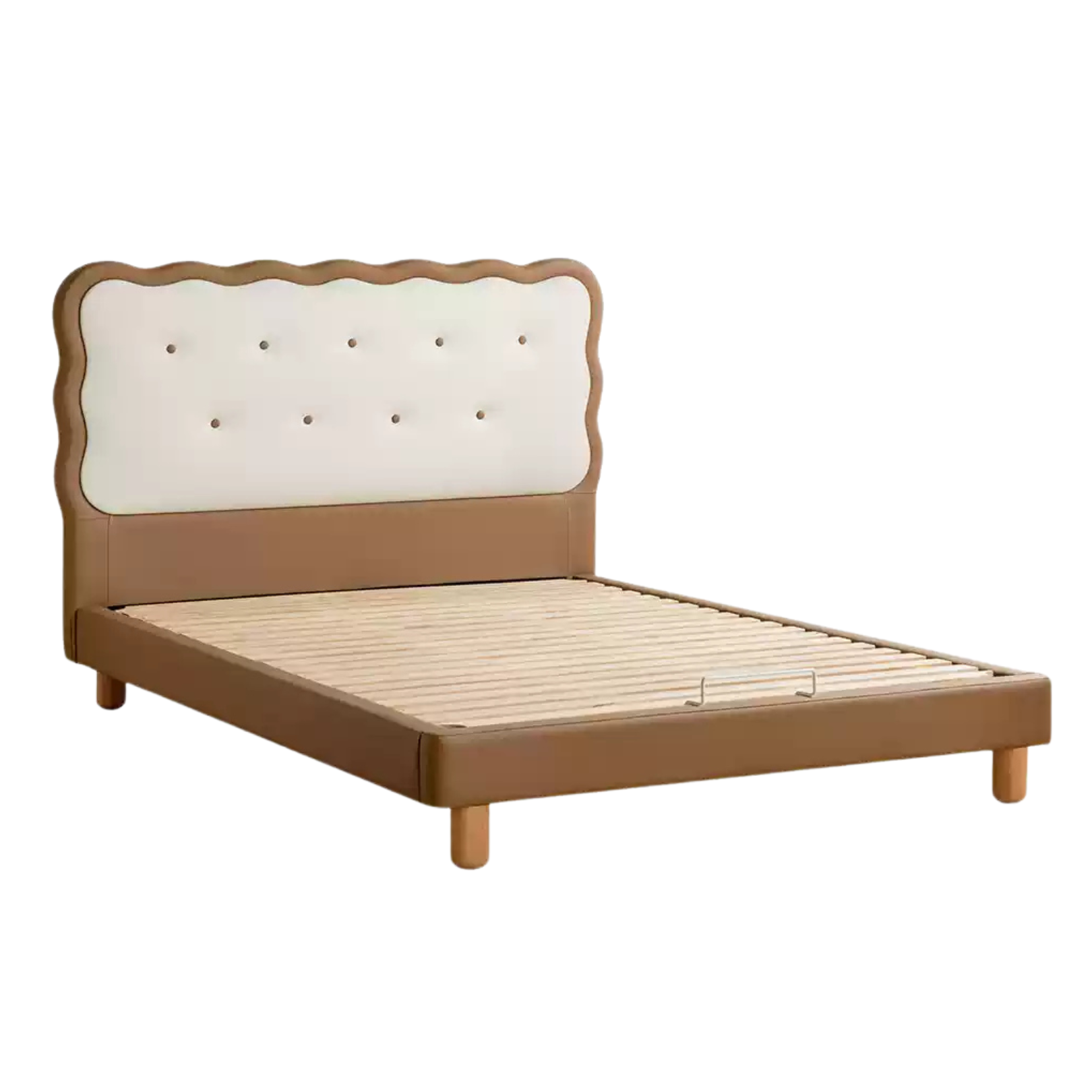 Beech Solid Wood Children's Organic Leather Soft High Headboard Biscuit Bed