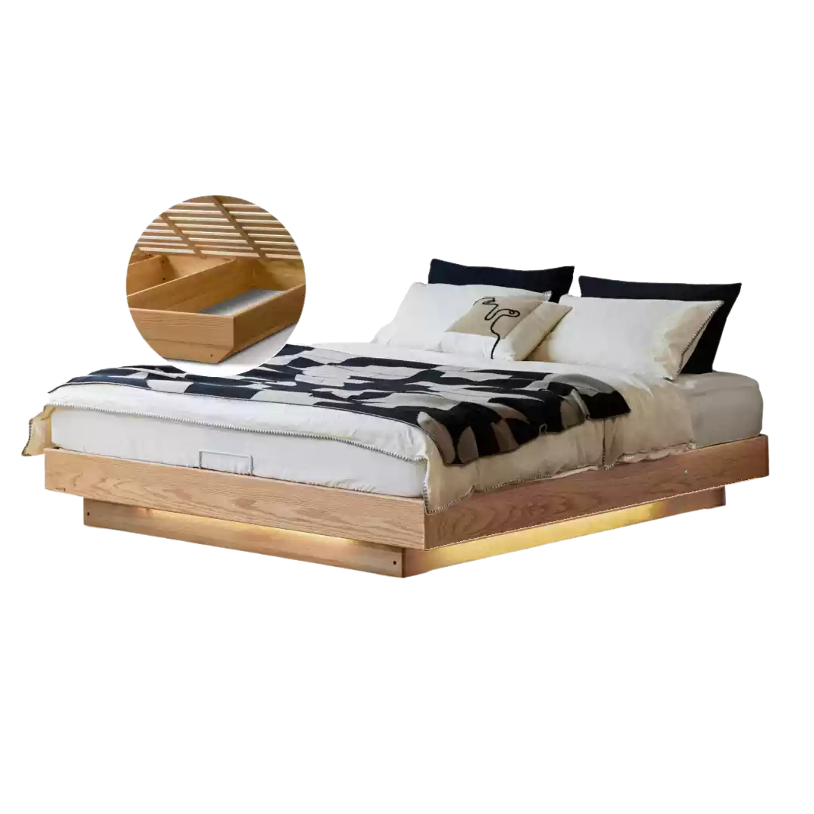 Oak solid wood platform bed, headboard-free bed suspension bed.